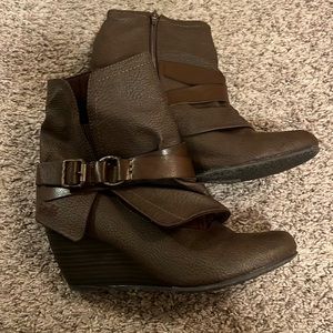 Blowfish brown wedge heel booties